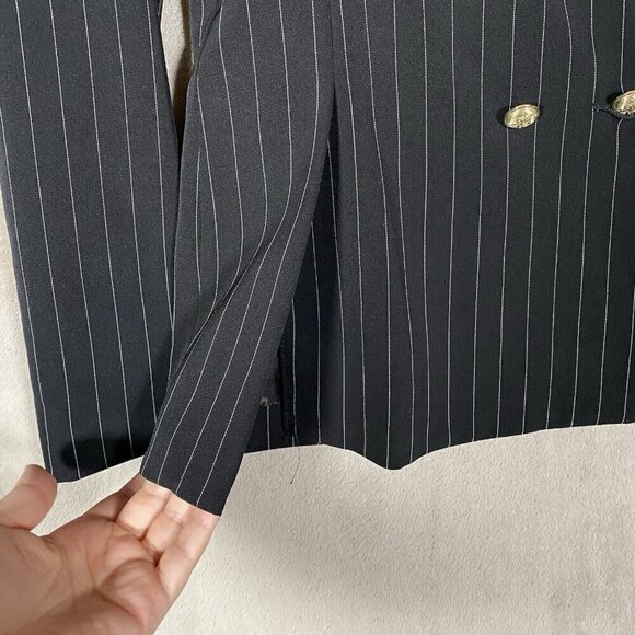 ZARA Pinstripe Blazer XS Black Double Breasted Gold Buttons Tailored Old Money - Picture 6 of 13